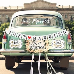 4 Sets Just Married Car Decorations Ornate Magnets 12 x 7.5, Wedding Day Car