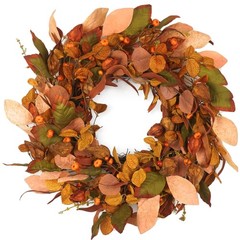 Autumn Wreath with Small Pumpkin, Berry & Leaves – 22 inch, Indoor/Outdoor Fa…