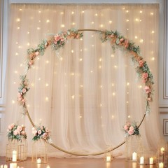 10×10ft Champagne Tulle Backdrop Curtain with Lights String for Parites, Sh