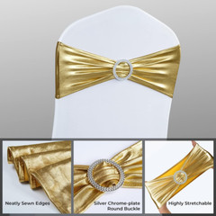 50PCS Metallic Gold Spandex Chair Sashes with Buckle for Weddings & Events