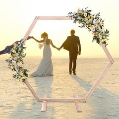 Hexagon Wood Wedding Arch Frame Decor Wood Hexagon Arch Backdrop Stand 7.1 FT
