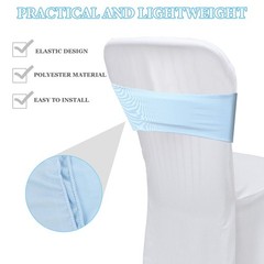 20Pcs Reusable Elastic Chair Sashes Bands Stretchy Chair Ties for Party Sky Blue