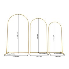 Set of 3 Metal Arch Backdrop Stand Gold Beige Wedding Party Arch Backdrop Stand