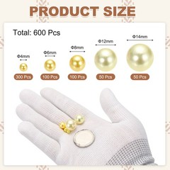 4/6/8/12/14mm Pearl Bead for Vase Filler, 600 Pcs Floating Beads, Yellow