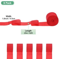 6-Rolls 492ft Crepe Paper Streamer for DIY [Red-1.8 Inch x 82 Ft/Roll]