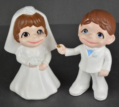 Atlantic Mold Vintage 9” Bride and Groom Blue Eyes/Brown Eyes Ceramic Figures