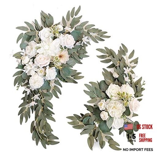 Wedding Arch Faux Flowers Set of 2 Wedding Welcome Sign for Wedding Decor White