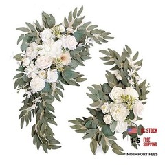 Wedding Arch Faux Flowers Set of 2 Wedding Welcome Sign for Wedding Decor White