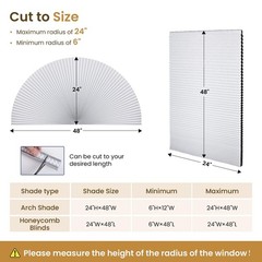 Grandekor 2 Pack No Drill Arch Window Shades 48″ Wx24 H Blackout Cordless Hon…
