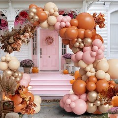 145PCS Fall Pink Balloon Arch Kit – Boho Baby Shower Decorations for Girl,