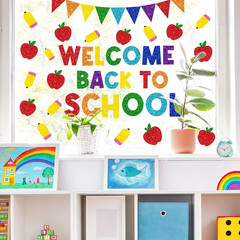 9 Sheet Welcome Back to School Window Clings Sparkly Colorful Pencil Apples Reus