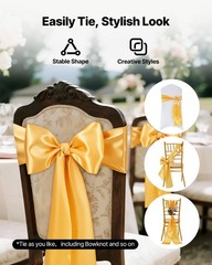 100pcs 7×108 inch gold satin chair sashes wedding banquet bow decoration