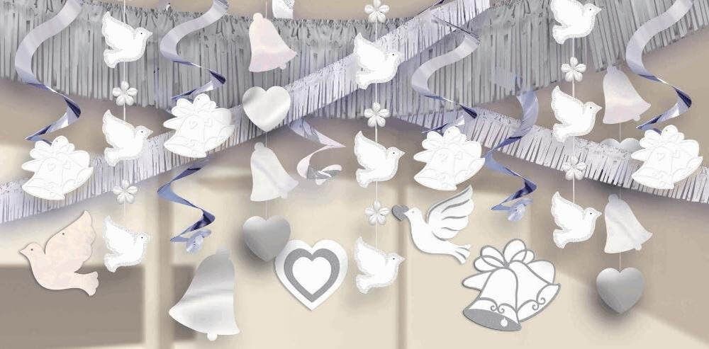 Ultimate Wedding Ceiling Decoration Kit 27 pc Dove Bell Heart Fringe Banners