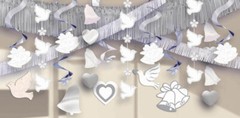 Ultimate Wedding Ceiling Decoration Kit 27 pc Dove Bell Heart Fringe Banners