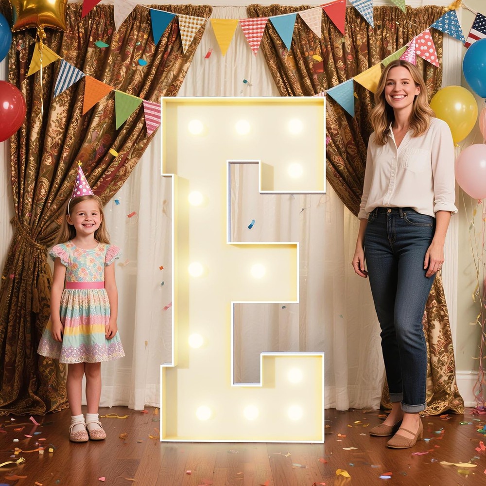 4FT Marquee Letters E Sign,Large Light Up Numbers Party Decoration – Hook and…