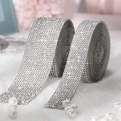 4 Rolls Self-Adhesive Crystal Rhinestone Ribbon, Diamond Bling Ribbons Silver