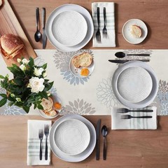 Light Blue Grey Table Runner Wild Dahlia Pinnata Flower Table Runners Modern