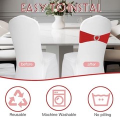 100PCS Spandex Stretch Red Chair Sashes Bows Universal Elastic Chair Cover Bands