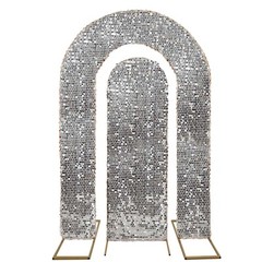 2 SILVER Big Sequin Wedding Arch Backdrop Stand Covers Wedding Events Party