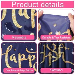 Deep Blue Gold Happy Birthday Table Runner, 72×13 in Confetti Happy Birthday