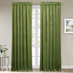 StangH Velvet Drapes Grass Green – Heavy Velvet Blackout Curtain Panels Rod P…