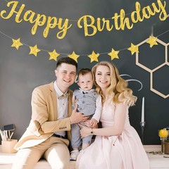 Gold Glitter Happy Birthday Banner for Adult/Kids Birthday Party Decorations …