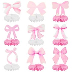 9Pcs Pink Bow Party Honeycomb Centerpieces Decorations, Pink Bow Coquette Bir…