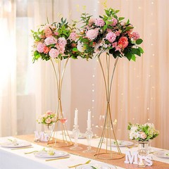 5Pcs Gold Wedding Flower Stand Metal Floor Table Trumpet Vase Centerpiece 19.7″H