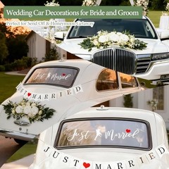 Wedding Car Decoration Kit for Rear Window and Trunk, Just Married Banner with