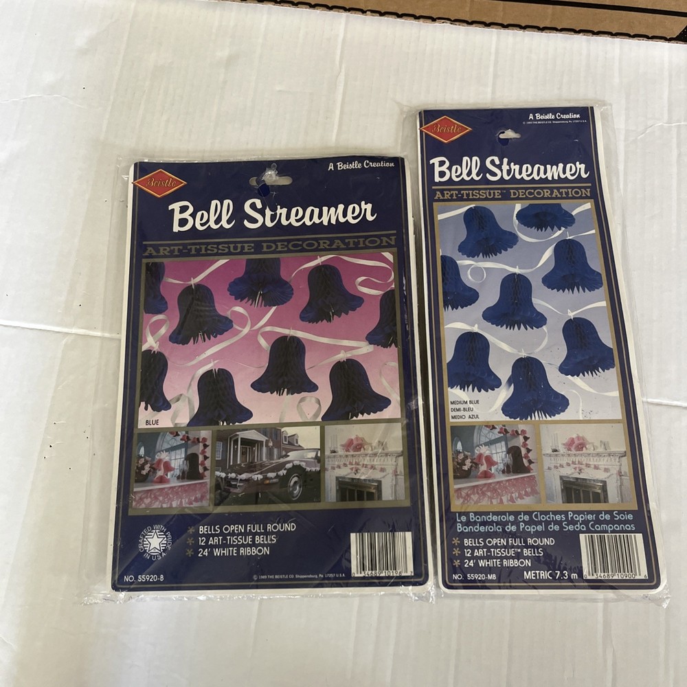 Quantity 2 Beistle Blue Bell Streamer Honeycomb Art Tissue Wedding Decor VTG 80s