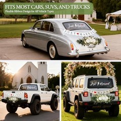 Wedding Car Decoration Kit for Rear Window and Trunk, Just Married Banner with