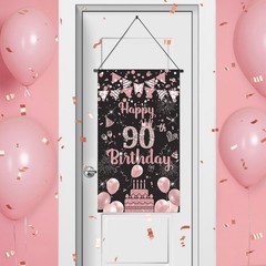 Rose Gold 90th Birthday Decorations – Door Banner, Hanging Banner & Wall Deco…