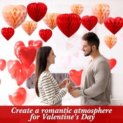 30 Pcs Heart Honeycomb Party Decorations Red Blush Pink Tissue Red,Blush Pink