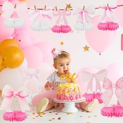 9Pcs Pink Bow Party Honeycomb Centerpieces Decorations, Pink Bow Coquette Bir…