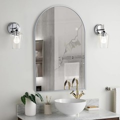 24″ x 36″ Silver Arched Mirror, Modern Aluminum Alloy Metal Frame, Arch Bathr…
