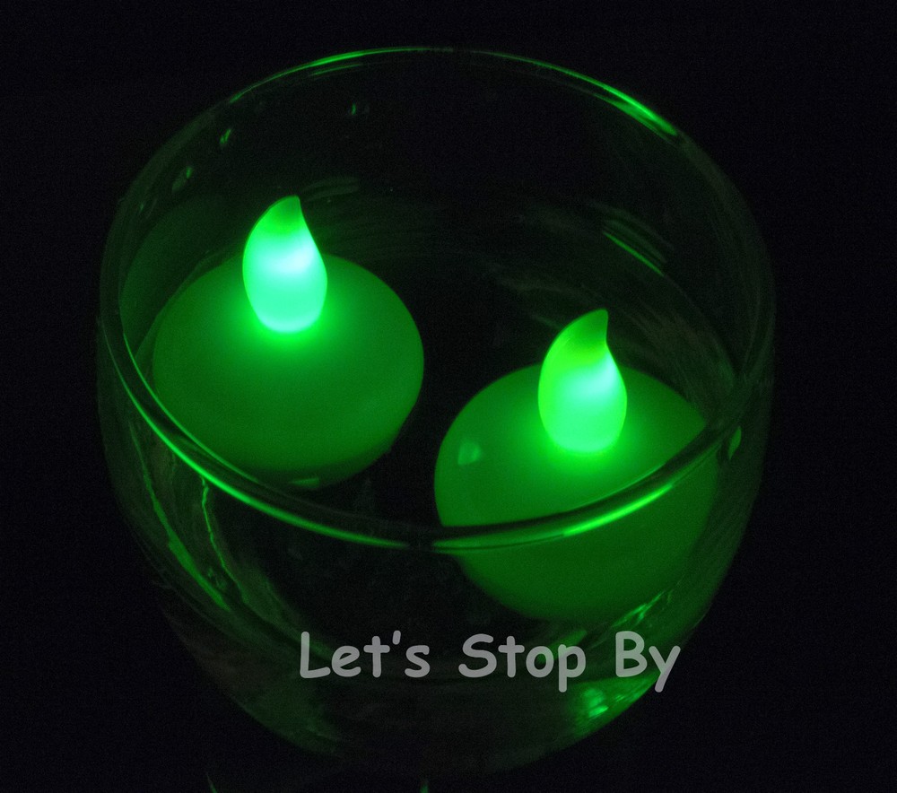 12 LED GREEN Floating Flicker Tea Candle Waterproof Wedding Centerpiece Light