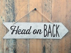 HEAD ON BACK Metal Galvanized Hanging Arrow Backyard Wedding Sign POINTING RIGHT