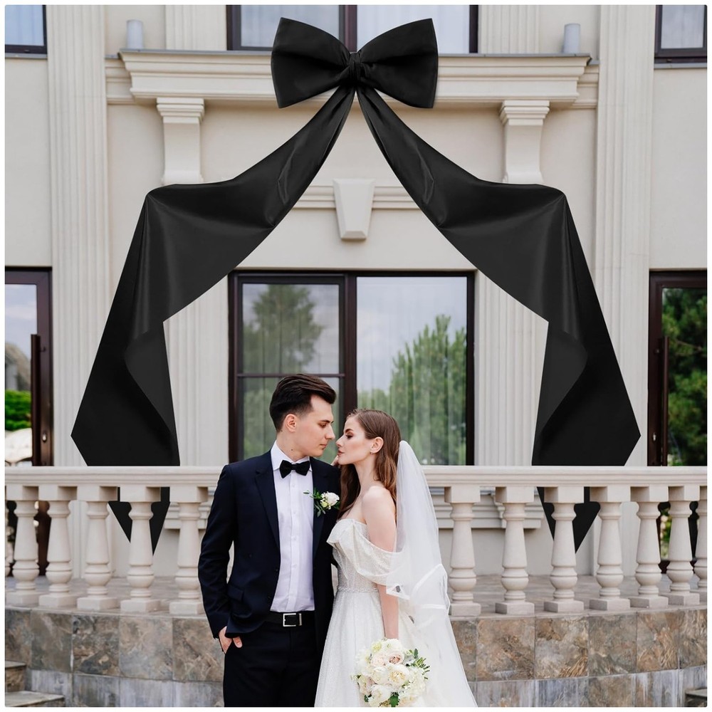 Giant 118×28 Inch Wall Bow Decoration – Black Satin