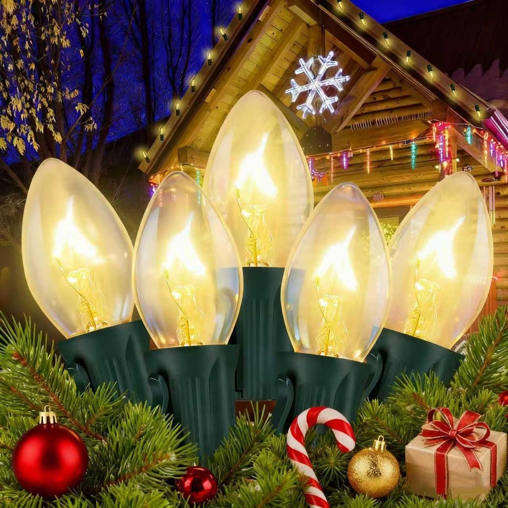 Abeja C7 Clear Christmas Lights Warm White, 25Ft Outdoor Incandescent String …