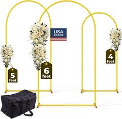 3 Pack Gold Metal Arch Backdrop Stand Set – 6FT, 5FT, 4FT Balloon Stand for W…