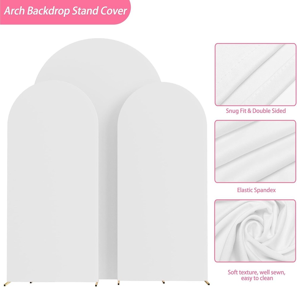 Putros White Wedding Arch Cover 7.2FT, 6FT, 6FT Spandex Fitted Round Top