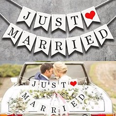 Just Married Car Decorations, Just Married Sign Banner Car Decorations Fit for