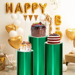 Set of 5 Cylinder Spandex Stand Covers, Green, Foil Fabric