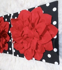 3D Red Flower Wall Decor Set Black White Polka Dot Canvas Art Glam Boutique 4pc