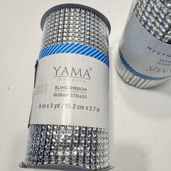 Lot 2 YAMA Crafting RIBBON Silver Bling Rhinestone Mesh Wrap Ribbon 6″ X 3 yd