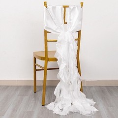 5 WHITE Curly Willow Chiffon Satin CHAIR SASHES Party Event Decorations Supplies