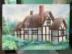 English Cottage,painting,Cotswolds,shabby chic,garden,floral,original art,green