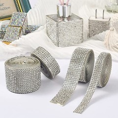 4 Rolls Self-Adhesive Crystal Rhinestone Ribbon, Diamond Bling Ribbons Silver