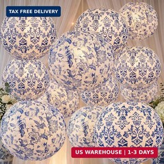 Retisee 12 Pcs Chinoiserie Paper Lantern Set 10 Inches Wedding Blue and White De