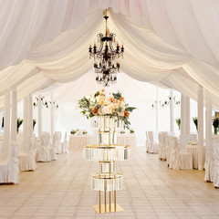 Wedding Gold Vases Centerpieces Crystal Flower Stand with Hanging Crystals, 5 Ti
